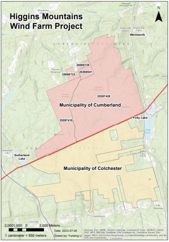 Higgins Mountain Wind Project map