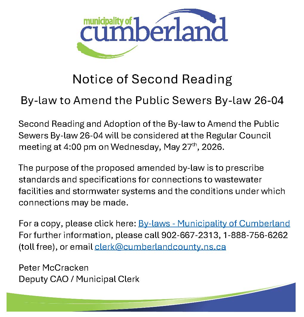 Notice of 2nd Reading   Sewer By law 26 04   May 2026