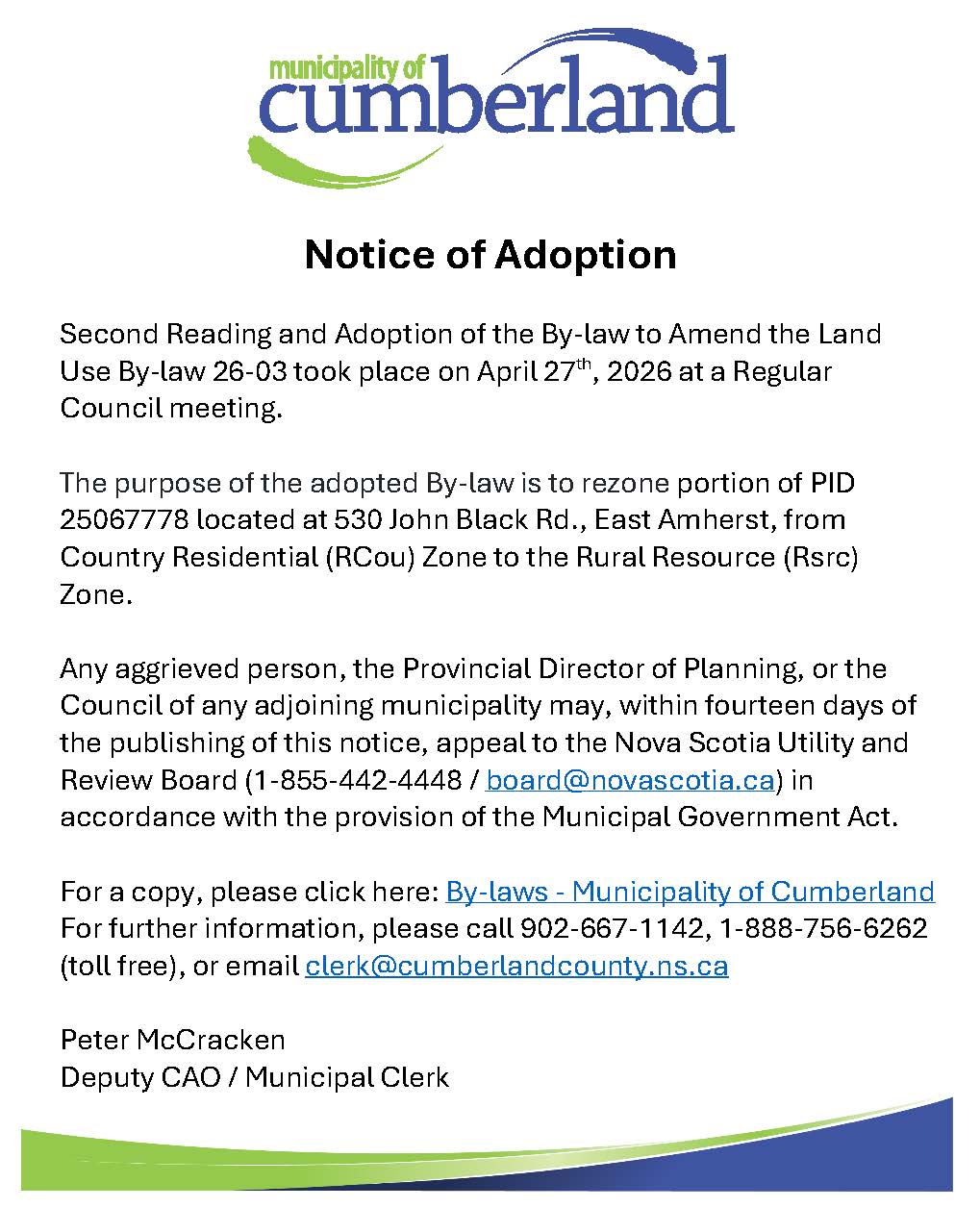 Notice of Adoption   By law 26 03   May 2026