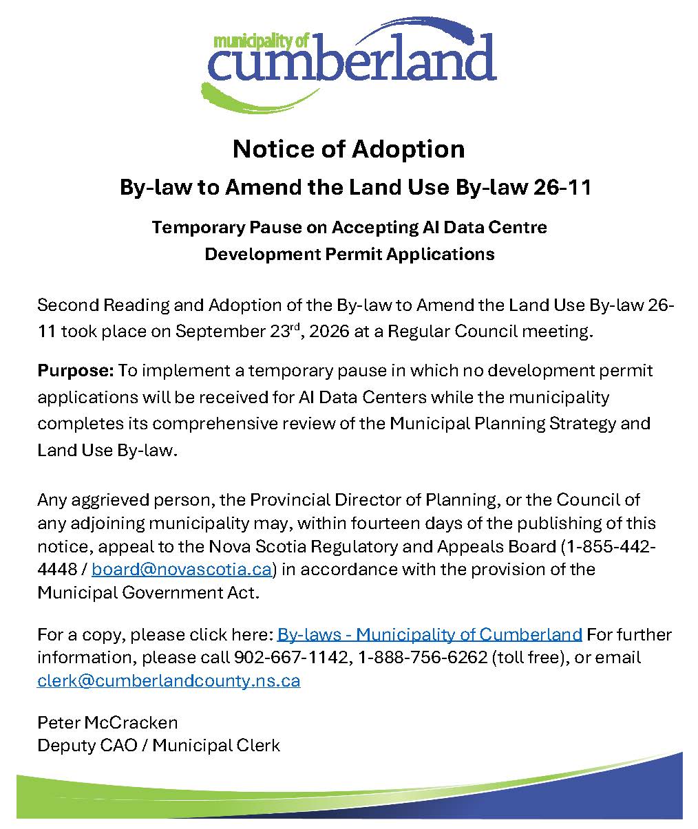 Notice of Adoption By law 26 11 Sept 2026