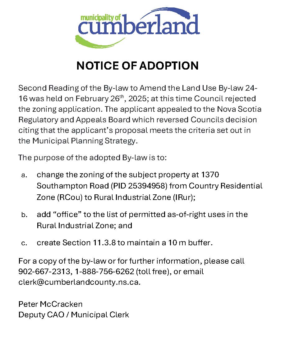Notice of Adoption   By law to Amend the LUB 24 16   Nov 2025