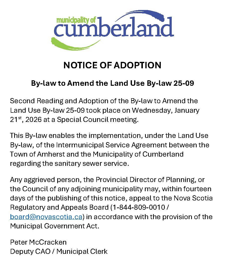 Notice of Adoption   By law to Amend the LUB 25 09   Jan 2026