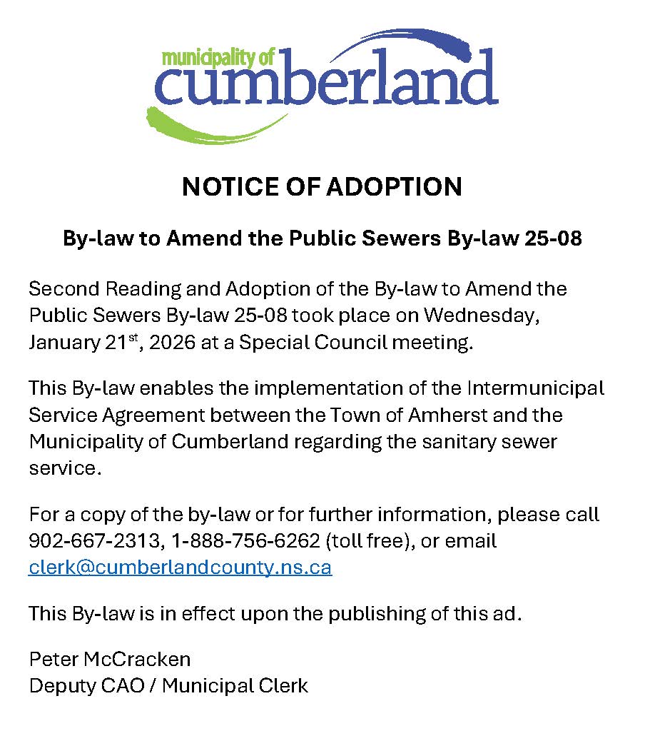 Notice of Adoption   Public Sewers By law 25 08   Jan 2026