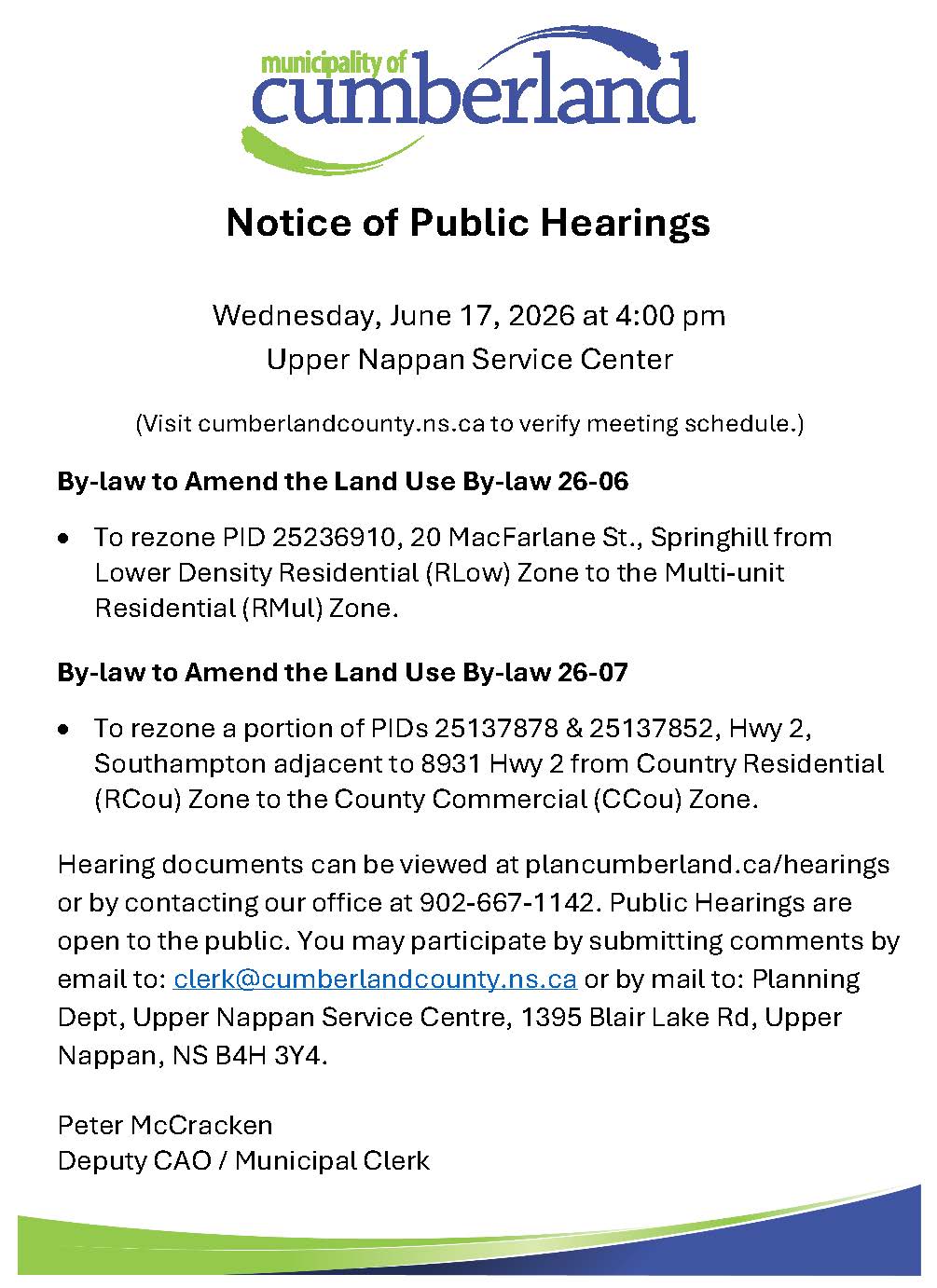 Notice of Public Hearing   By law 26 06  07   June 2026