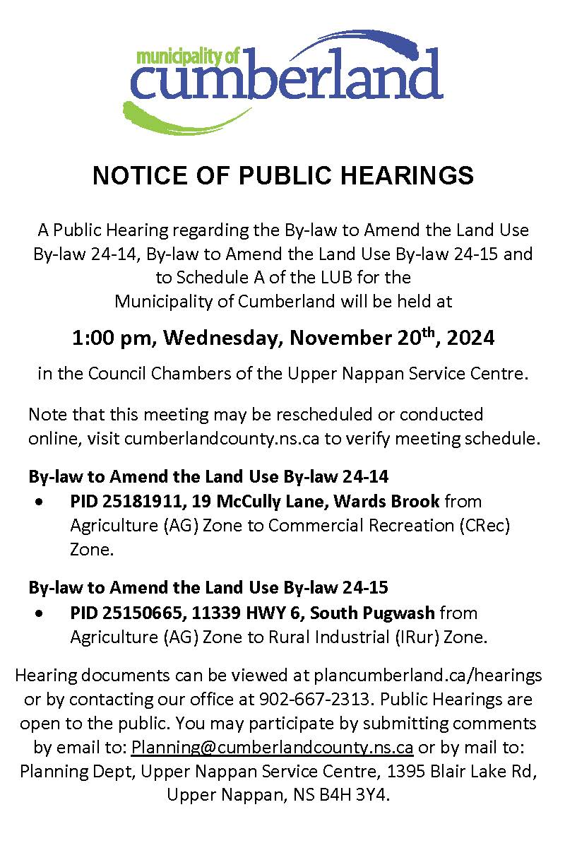 Notice of Public Hearing   By laws 24 14  24 15   November 20 2024 Council 003