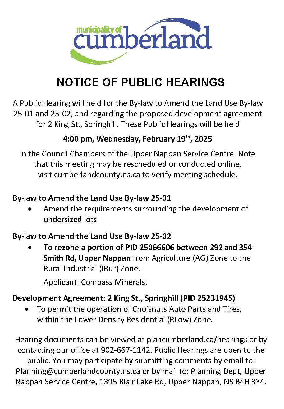 Notice of Public Hearing   February COW