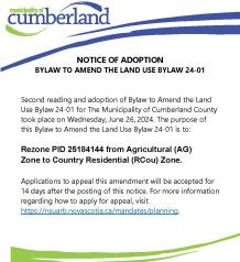 NOTICE OF ADOPTION Bylaw to Amend the Land Use Bylaw 24-01