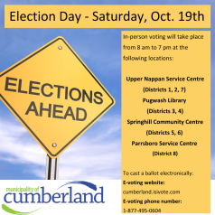 Saturday, Oct. 19, is election day within the Municipality of Cumberland