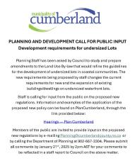 PLANNING AND DEVELOPMENT CALL FOR PUBLIC INPUT - Development requirements for undersized Lots