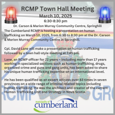 Cumberland RCMP hosting human trafficking presentation in Springhill on March 10