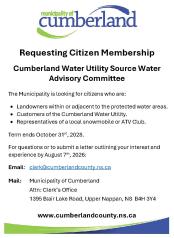 Requesting Citizen Membership Cumberland Water Utility Source Water Advisory Committee